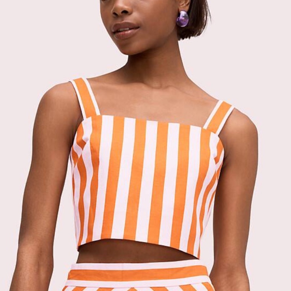NWOT Kate Spade Deck Stripe mirage pink and traffic orange crop top
